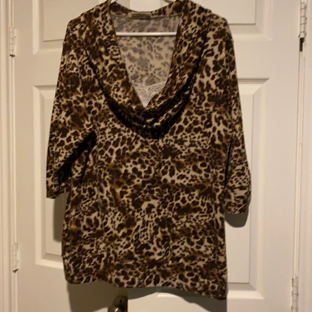 Cheetah print top with neckline insert